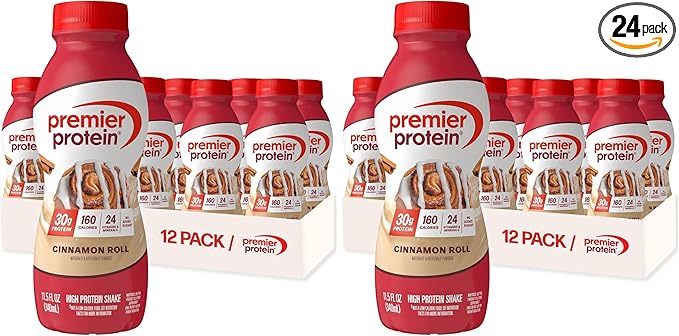 Premier Protein Shake,Cinnamon Roll,30g Protein,No Added Sugar,24 Vitamins & Minerals to Support Immune Health,11.5 fl oz (Packaging May Vary),(Pack of 24)