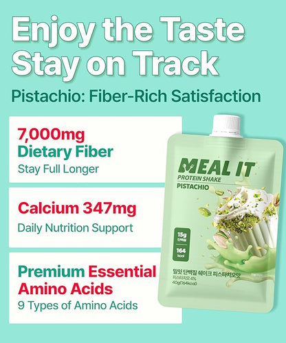 Pistachio Cookie Crunch Protein Shake, 15 g Protein & High Fiber, Low Sugar, Keto-Friendly Meal Replacement with Roasted Pistachio Pieces & Chocolate Cookie Crunch (7 Packs, 1.41 oz Each)