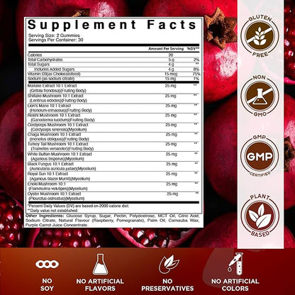 Vitamatic Mushroom Complex Gummies with D3 – Plant-Based Botanical Extract – Pectin-Based, Non-GMO – Herbal Supplement Gummies – 60 Count - 2 Pack (120 Count)