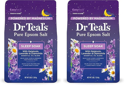 Dr Teal's Epsom Salt Soak, Lavender & Chamomile, 3 lbs | Pack of 2 | Sleep Blend | With Melatonin | Essential Oils