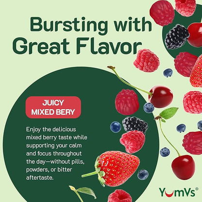 YumV's De-Stress Gummies with GABA, L-Theanine and Lemon Balm - Mixed Berry Flavor - Calming Gummies for Adults and Teens - Gluten Free Non-GMO Vegetarian Mood Support Relax Supplement (42 Count)