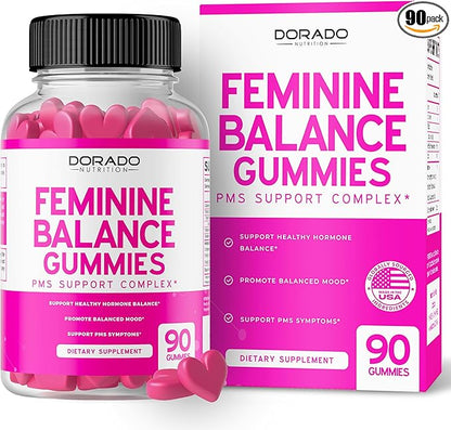 Feminine Balance For Women Gummies & PMS Gummies (90 Count) - Natural Feminine Balance for Women - Cramps, Bloating, Mood Swings, Hot Flashes - Formulated with Cranberry, Dong Quai & Chasteberry