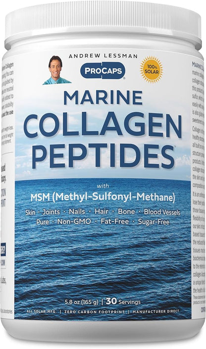 ANDREW LESSMAN Marine Collagen Peptides Powder and MSM 30 Servings - Supports Radiant Smooth Soft Skin, Comfortable Joints. Pure. Super Soluble No Fishy Flavor No Additives Non-GMO