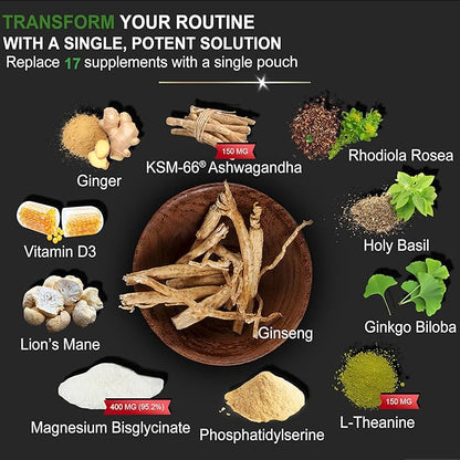 Magnesium Glycinate Stress & Cortisol Support Gummies | Calm Focus by Day, Deep Sleep by Night | 17-in-1 with KSM-66® Ashwagandha, L-Theanine & Lion’s Mane