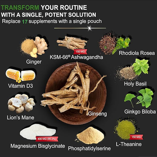 Magnesium Glycinate Stress & Cortisol Support Gummies | Calm Focus by Day, Deep Sleep by Night | 17-in-1 with KSM-66® Ashwagandha, L-Theanine & Lion’s Mane