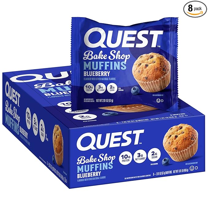 Quest Nutrition Blueberry Muffin, 10g Protein, 3g Net Carb, 2g Sugar, Protein Snack, 8 Count