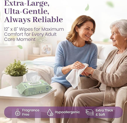 X Large Wet Wipes for Adults - 2 Packs of 56 [112 Count] Disposable Incontinence Wipes, 12" x 8" Adult Wipes for Elderly - Personal Body Wipes for Women and Men, Pre Moistened Adult Washcloths