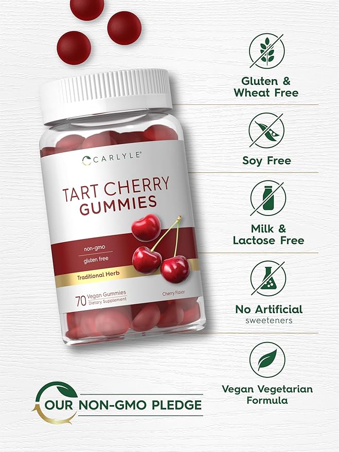 Carlyle Tart Cherry Gummies | 70 Count | Fruit Extract Supplement | Vegan, Non-GMO, and Gluten Free Formula