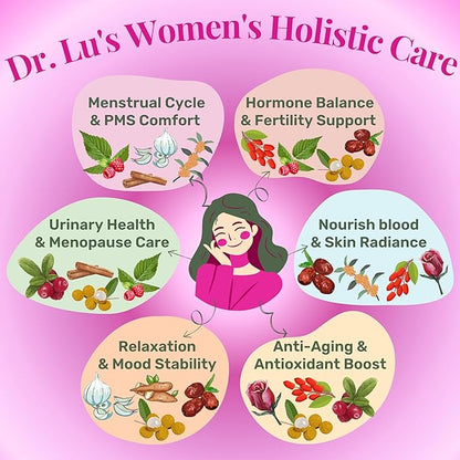 Dr. Lu's Happy Girl Tea | 100% Natural Herbal Tea for Hormone Balance, Menstrual, PMS, PCOS & Menopause | Antioxidant & Anti-Aging Rose Tea with Raspberry Leaf, Cranberries, Goji Berries & More