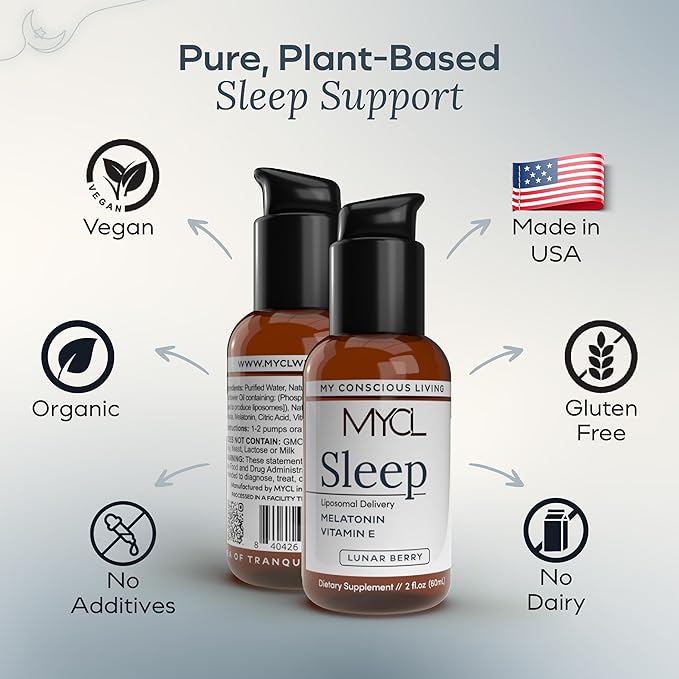 Sleep Liposomal Supplement with Low-Dose Liquid Melatonin Kids and Adults - Relaxation Aid, Deep Restorative Sleep Support - Vegan and Clean - Advanced Absorption - Berry Flavor - 60 Pump Servings