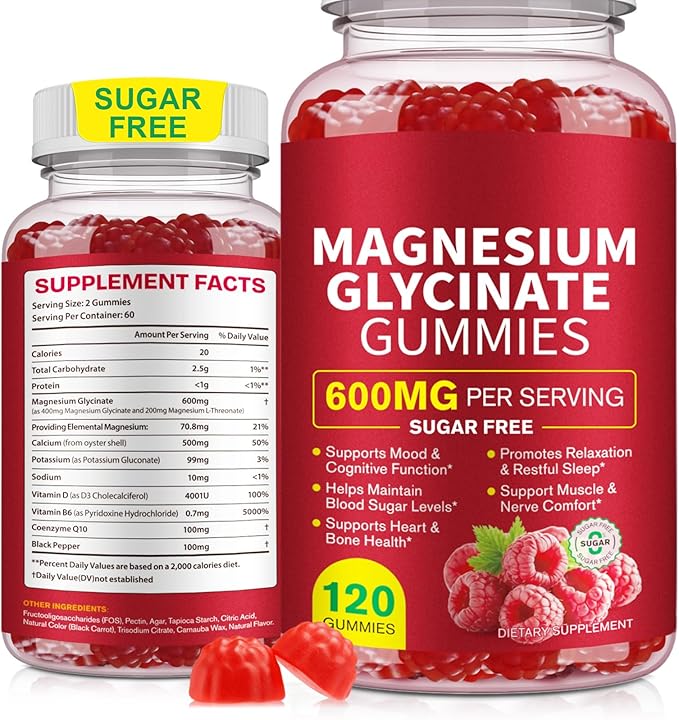 120 Count Magnesium Glycinate Gummies 600mg for Adults, Supports Relaxation, Magnesium Glycinate Chewable, Non-GMO, Sugar Free