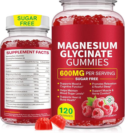 120 Count Magnesium Glycinate Gummies 600mg for Adults, Supports Relaxation, Magnesium Glycinate Chewable, Non-GMO, Sugar Free