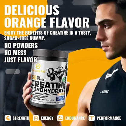 Creatine Monohydrate Gummies – Pre-Workout Energy & Muscle Growth Support for Men & Women | Passion Fruit Electrolyte Gummies (135 Count)