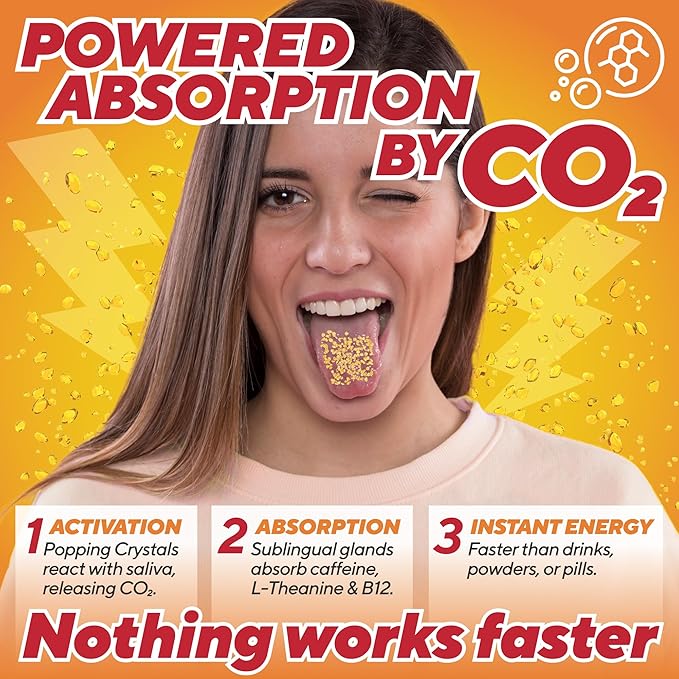 Caffeine Candy - Popping Energy Candy Crystals, 100mg Caffeine, L-Theanine & B12 - Fast Energy, No Drink Needed - Coffee Alternative 15-Pack (Pineapple Mango)