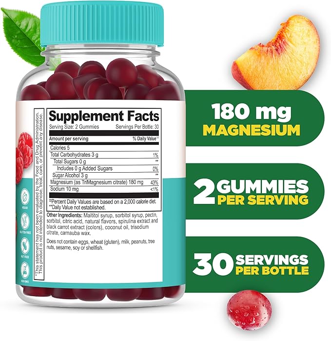 Lifeable Magnesium Citrate Gummies Sugar Free | Great Tasting Magnesium Supplement Gummies for Adults | Vegan, Non GMO Magnesium Gummy | for Men & Women | for Muscle Relaxation | 60 Count