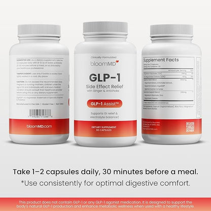 GLP-1 Side Effect Relief Supplement – Support for Nausea, Bloating & Fatigue – Natural Digestive Support with Ginger, Magnesium, B12 & Electrolytes – for GLP-1 Users – 60 Capsules