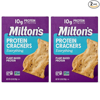 Milton's Protein Crackers, Everything - 10g of Plant-Based Protein Per Serving, Gluten Free, Non-GMO Project Verified, Vegetarian-Friendly, Zero Grams Added Sugar Per Serving, 4.25 Oz, Pack of 2