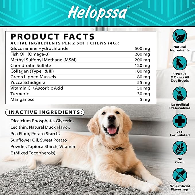 Glucosamine for Dogs - 30,000 mg per Pack - w/ Omega-3 Fish Oil, Chondroitin, MSM - Dog Glucosamine Chews - Hip and Joint Supplement for Mobility, Cartilage Health - Ideal for Senior Dogs - 120 Treats