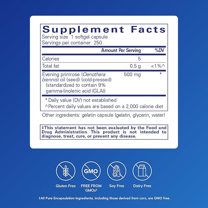 Pure Encapsulations E.P.O. (Evening Primrose Oil) | Hypoallergenic Dietary Supplement Containing 9% GLA | 250 Softgel Capsules