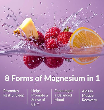 BIOptimizers Magnesium Breakthrough Drink - 8 Forms of Magnesium, Electrolytes, Sleep Health, Stress, Muscle Recovery, Heart Support | Glycinate, Citrate, Malate - Fruit Punch