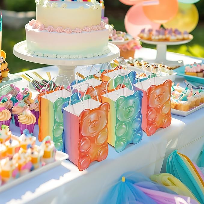 Cheerland Candyland Favor Bag Gummy Candy Bear Birthday Party Treat Bags for Candy Summerween Kids Baby Shower Sweet Dessert Table Decorations Gift Bags for Colorful Cute Party Decoration 4 Pcs