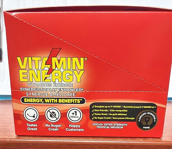 Vitamin Energy Focus+ Extra Strength Energy Shot Tropical Infusion 12 Pack, 260mg Natural Caffeine, B-Vitamins, CoQ10, Amino Acids, Focus, Productivity & Clarity, Zero Sugar, Gluten-Free, 1.93 fl oz