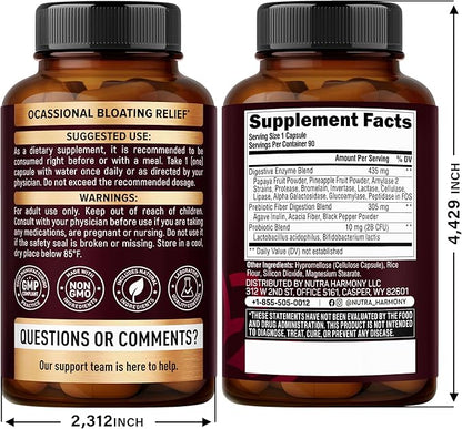 Digestive Enzymes for Women - Multi Digestive Enzymes | Papaya | Bromelain | Probiotic & Prebiotics - Gut & Digestion Support, Bloating Relief - Vegan, Lab Tested - Made in USA - 90 Capsules, One/Day