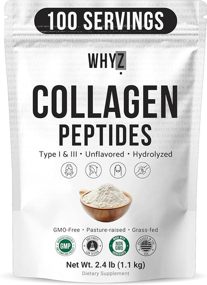 Bovine Collagen Peptides Powder, Hydrolyzed Type I & III Protein, Grass-Fed Pasture-Raised Source, Unflavored Collagen Supplement Paleo-Friendly for Active Lifestyles & Wellness Non-GMO, 2.4lb (1.1kg)