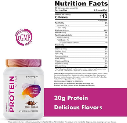 FoxyFit Protein for Her, Double Chocolate Whey Protein Powder with CLA and Biotin for a Healthy Glow (1.85 lbs)