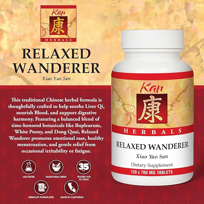Kan Herbs Company Relaxed Wanderer – Traditional Chinese Herbal Formula to Support Mood, Digestion, and Menstrual Balance, Nourishes Blood, Eases Occasional Tension and Fatigue, 120 Tablets