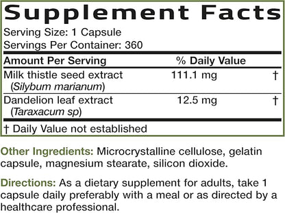 Bronson Milk Thistle Silymarin Marianum & Dandelion Extract Liver Health Support, Antioxidant Support, Detox, 360 Capsules