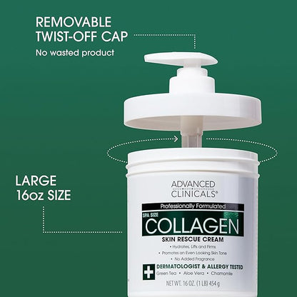 Advanced Clinicals Collagen Cream W/Hyaluronic Acid Face Moisturizer + Collagen Body Cream 2pc Skincare Set For Women & Men To Reduce Appearance Of Wrinkles, Fine Lines, & Uneven Skin Tone, 2pc Set