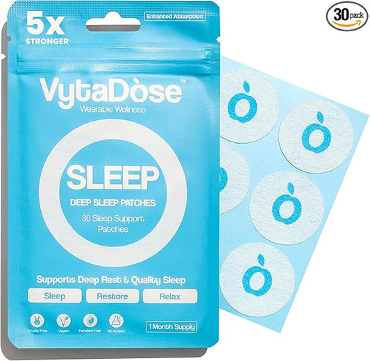 Natural Melatonin-Free Herbal Sleep Patches for Adults - No Added Hormones - 8-Hour Time-Release Formula - Ashwagandha, Magnesium, Passionflower, Valerian Root, Lemon Balm & Chamomile