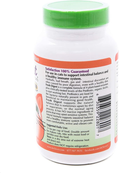 In Clover Fresh Digest Daily Digestive Aid and Immune Support Supplement for Cats, Natural Prebiotic and Enzyme Powder for Healthy Stools, Hairball Control, Stop Litterbox Odor, Works Fast 100g/3.5oz