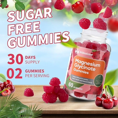 Magnesium Glycinate Gummies, Sugar Free Magnesium Supplement w/Ashwagandha, Zinc, Vegan Magnesium Glycinate Supplement for Adults - 120 Cherry Gummies