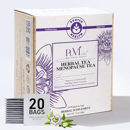 Puvi Care Menopause Tea, Dong Quai Tea for Hot Flash Relief, Herbal Tea bags Hormone BalancePassion Flower Tea Motherwort tea | Non-GMO, Sugar-Free, Gluten Free | Hot flash relief for women | 20 Bags