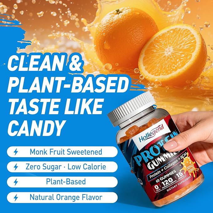 Whey Protein Gummies for Women Men, 12g High Protein Supplements with Collagen & BCAA for Muscle & Energy Recovery, Sugar-Free & Low Calorie Snacks, Orange, 120 Chews