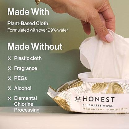 The Honest Company Flushable Wipes for Sensitive Skin, Hypoallergenic, Fragrance-Free, Gilded Wings Design, 126 Count