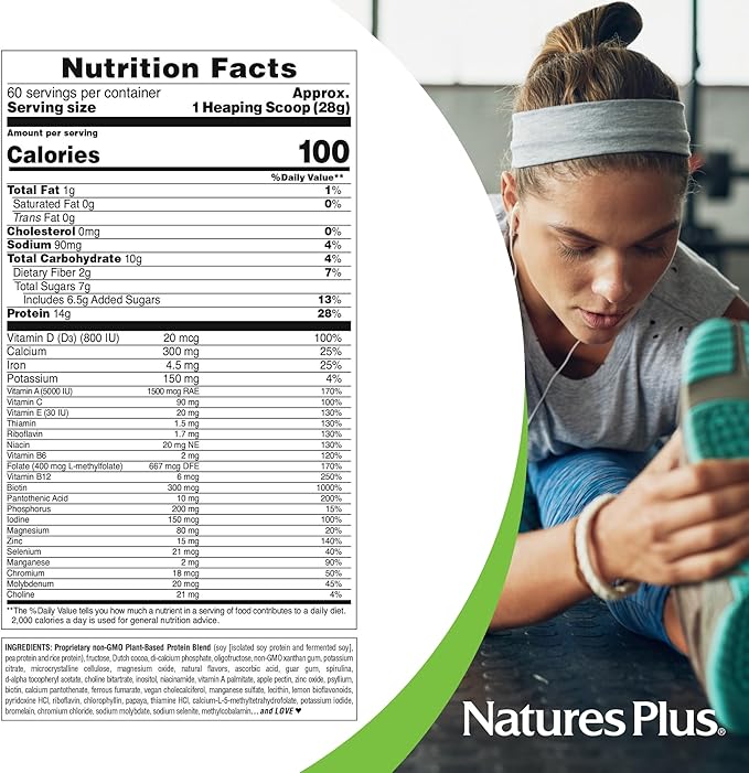 NaturesPlus SPIRU-TEIN, Chocolate - 3.7 lbs - Plant-Based Protein Shake - Non-GMO, Vegetarian, Gluten Free - 60 Servings