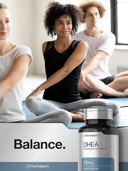Horbäach DHEA 100mg | 200 Capsules | Supplement for Men and Women | Non-GMO, Gluten Free
