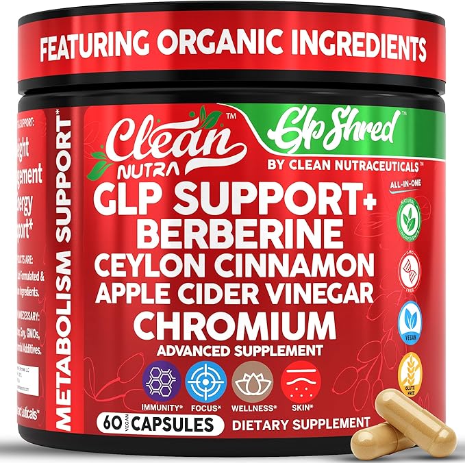 GLP1 Supplement Berberine Ceylon Cinnamon Apple Cider Vinegar Chromium Turmeric PCOS Supplements Immunity & Metabolism Support 60 Vegan Capsules by Clean Nutra