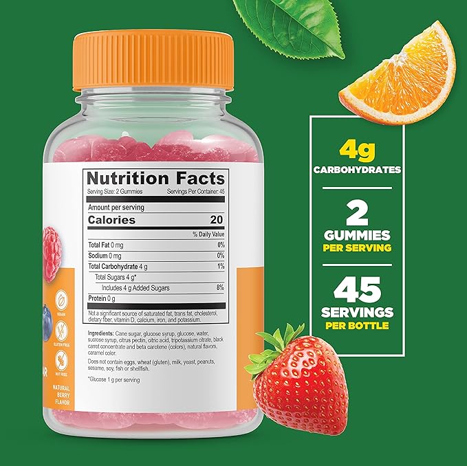 Lifeable Glucose Gummies - Great Tasting Natural Flavor Gummy - Gluten Free GMO-Free Chewable - for Adults and Kids - 90 Gummies