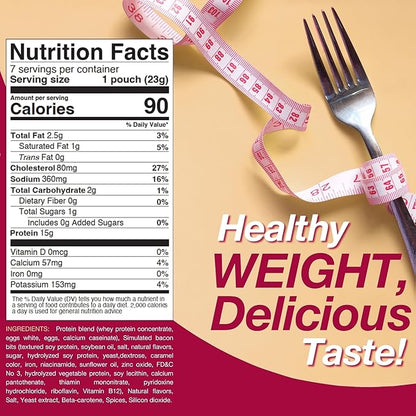 ProtiDIET Bacon Cheese Omelette Mix – Low-Sugar, No Trans Fat, High Protein Snack for 7 Adults – Nutritious Meal Replacement - Quick and Easy to Prepare - 7 Pouches Per Box