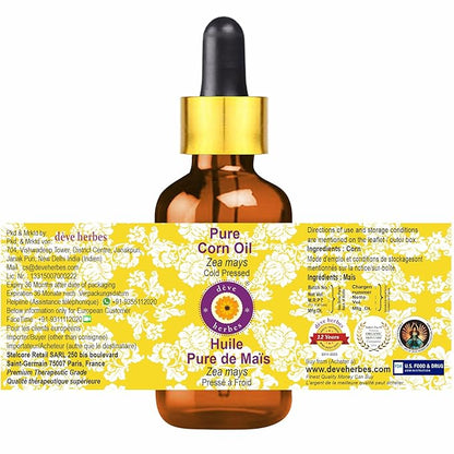 Deve Herbes Pure Corn Oil (Zea mays) with Glass Dropper Natural Therapeutic Grade Cold Pressed 10ml (0.33 oz)