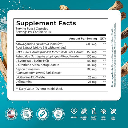 PUREHEALTH RESEARCH Youth Switch - Anti Aging Supplement for Women & Men - Longevity Mix for Healthy Aging - with Ashwagandha, Cat's Claw Extract, Astragalus Root, L-Lysine HCL & More - 60 Capsules