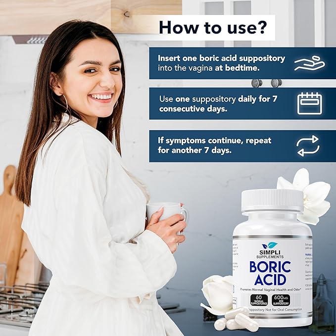 Boric Acid Suppositories for Women 600mg – 60 Count | Vaginal pH Balance Support | Feminine Care | Helps Maintain Freshness & Odor Control
