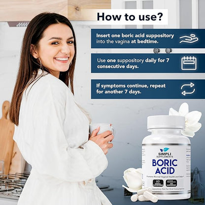 Boric Acid Suppositories for Women 600mg – 60 Count | Vaginal pH Balance Support | Feminine Care | Helps Maintain Freshness & Odor Control