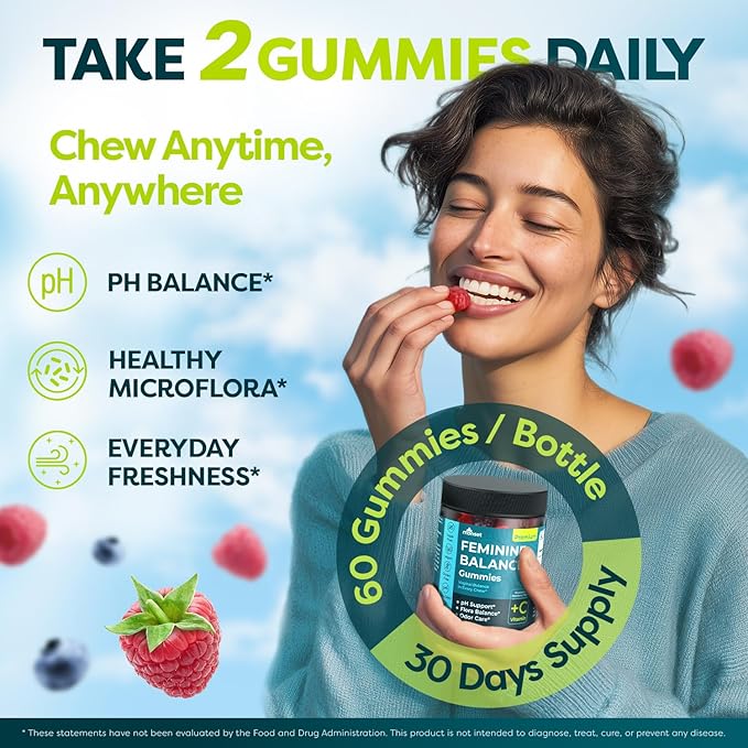 MONSET Feminine Balance Gummies for Women – Vaginal Probiotics for Women pH Balance & Odor Control – 60ct Prebiotics and Probiotics for Womens – Berry Flavor Vaginal Health Supplement