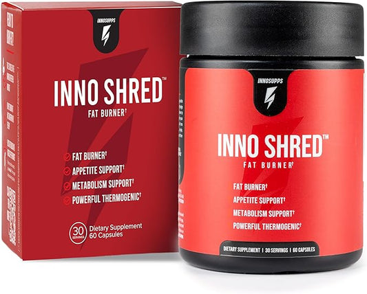 Inno Shred Thermogenic Fat Burner for Men & Women - Appetite Suppressant, Energy & Metabolism Support with Capsimax, Paradoxine, Green Tea Extract - 60 Capsules, 30 Servings