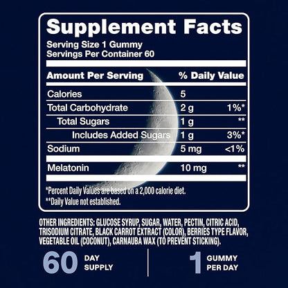 Cliganic Melatonin Gummies (10 mg, 60-Day Supply) - Adult Sleep Aid, Berry Flavor, Vegan, Non-GMO, Kosher, Gluten-Free Supplement, Helps Regulate Circadian Rhythm & Promotes Peaceful Nights